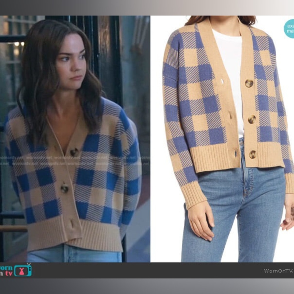 Madewell Blue and Tan Checkered Cardigan